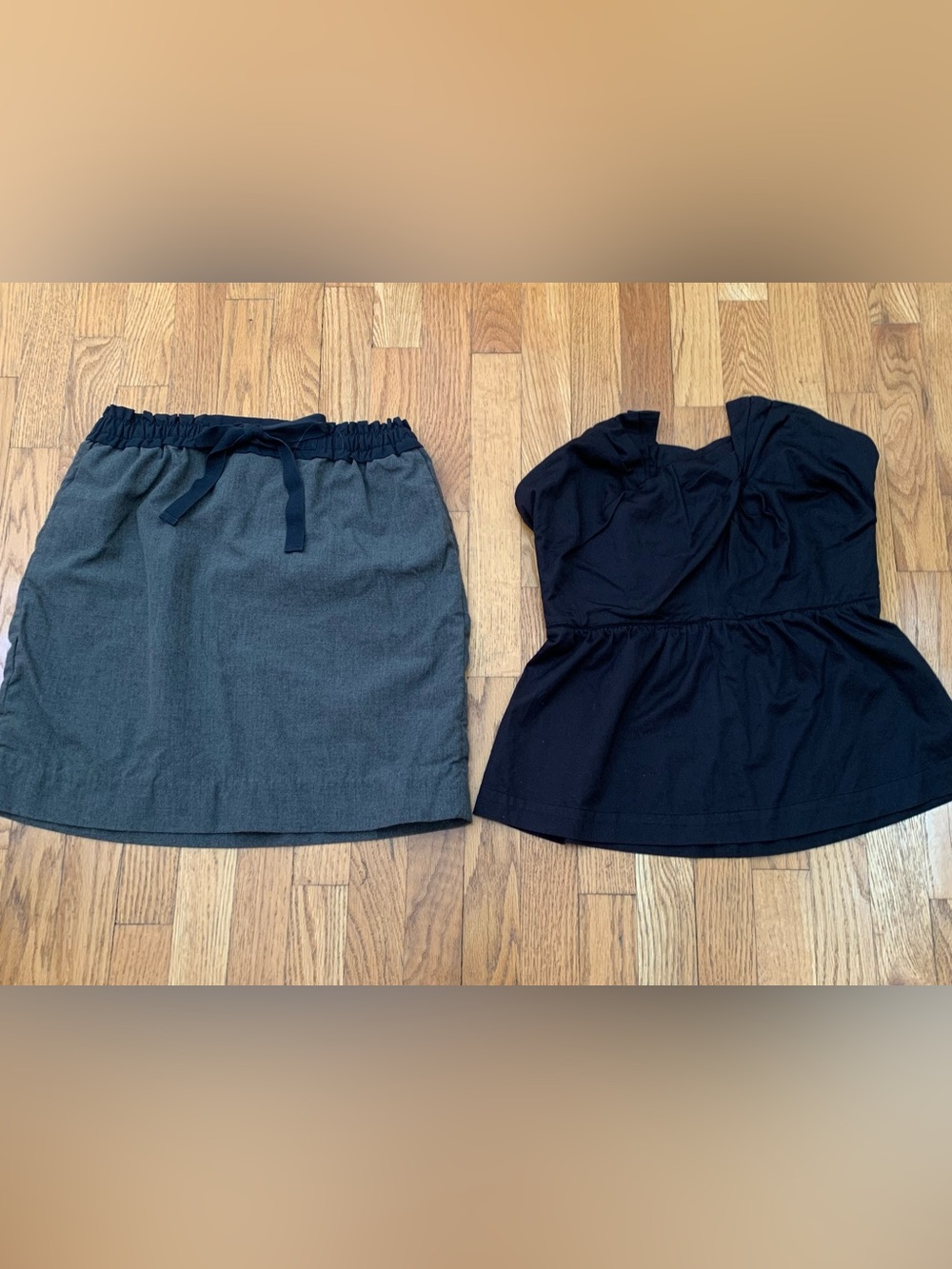 Coordinated Set: Odille Anthropologie Black Corset Top Sz 8 & Gap Gray Skirt S